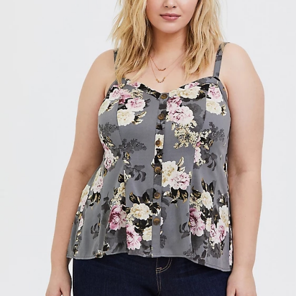 Gray Floral Challis Fit & Flare Midi Cami Size 2